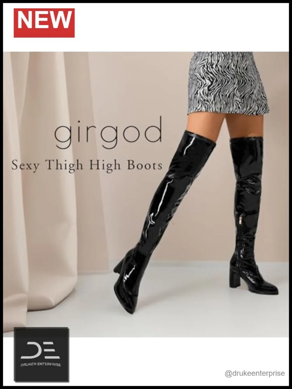 Women's Thigh High Chunky Heel Boots Pointed Toe Over The Knee Patent Leather